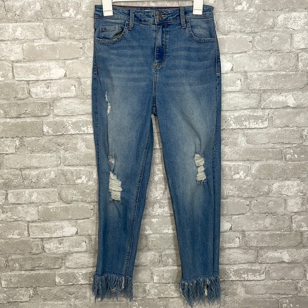 Cello Distressed Fringe Hem Jeans
